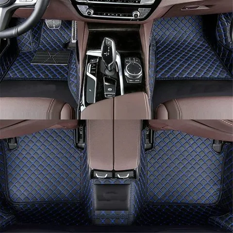Double Layer Car Floor Mats - Black Blue Thread | 2-Row Vehicles