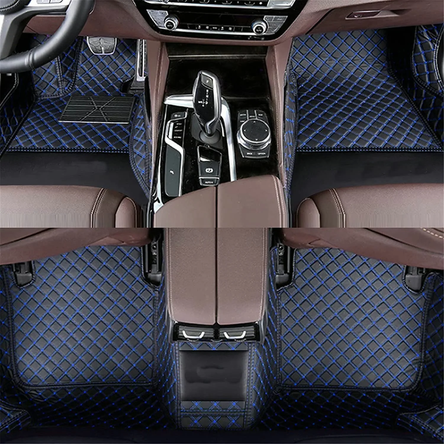 Double Layer Car Floor Mats - Black Blue Thread | 2-Row Vehicles