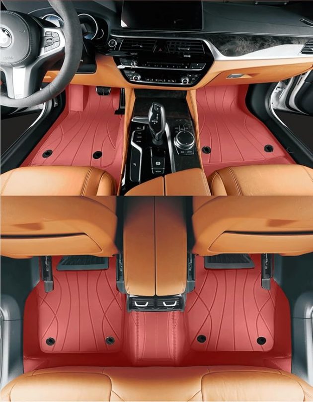 Custom Personalized Claret Red Car Floor Mats Leather Liners