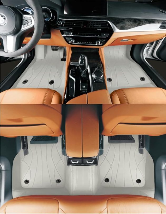 Custom Personalized Pale Grey Car Floor Mats Leather Liners