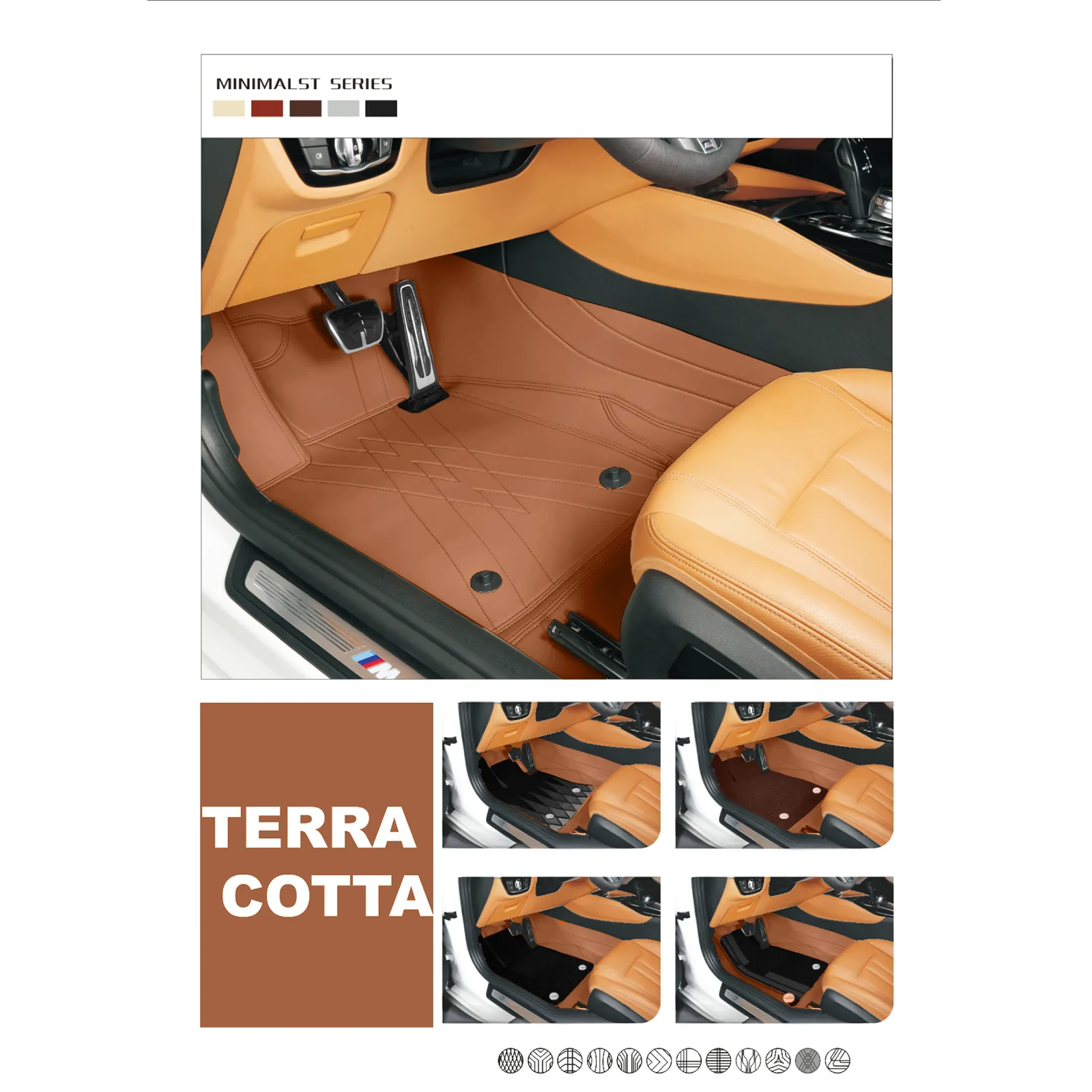 Custom Personalized Terra Cotta Car Floor Mats Leather Liners - Image 3