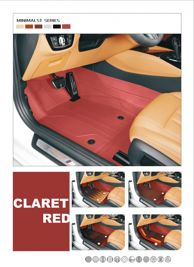 Custom Personalized Claret Red Car Floor Mats Leather Liners - Image 5