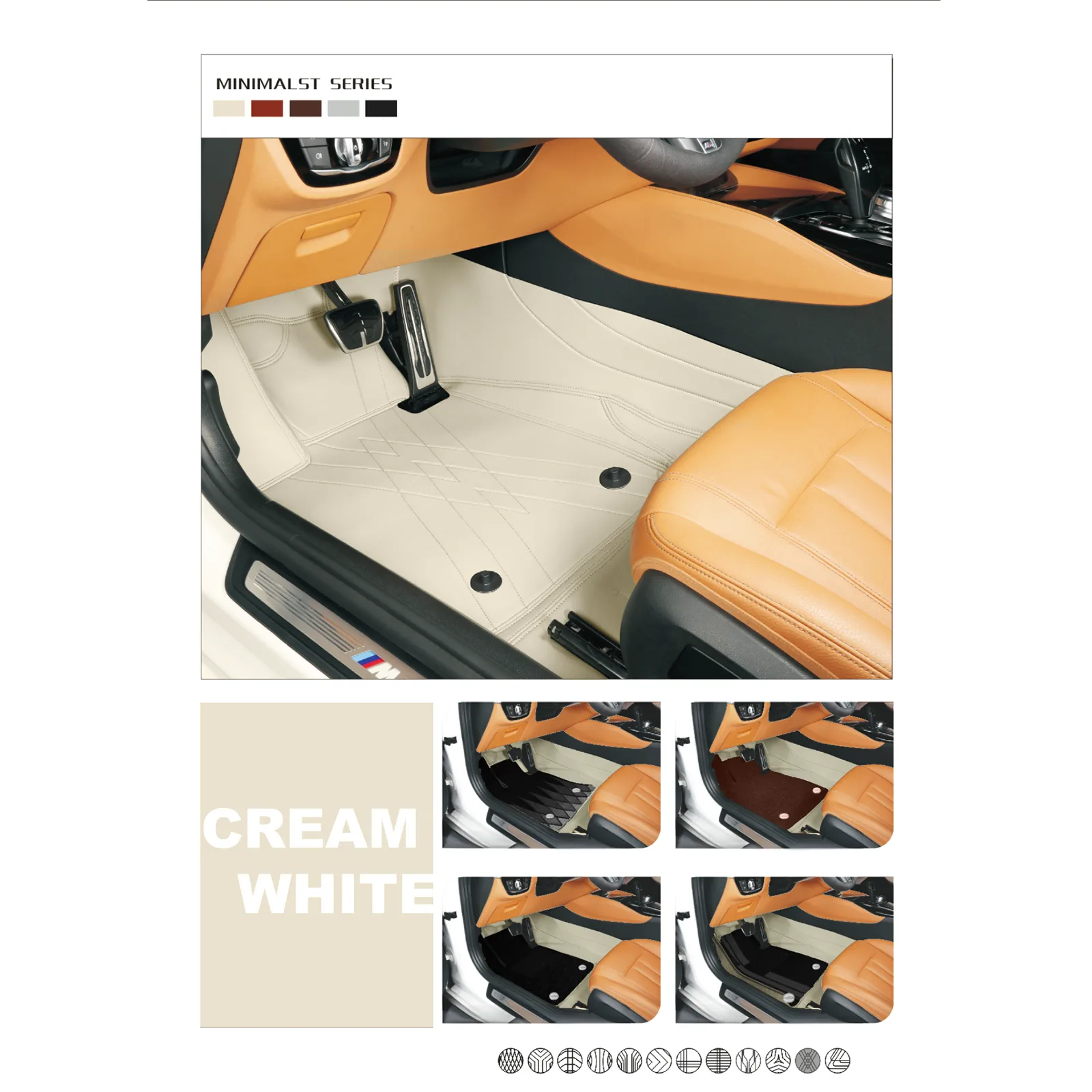 Custom Personalized Cream White Car Floor Mats Leather Liners - Image 2