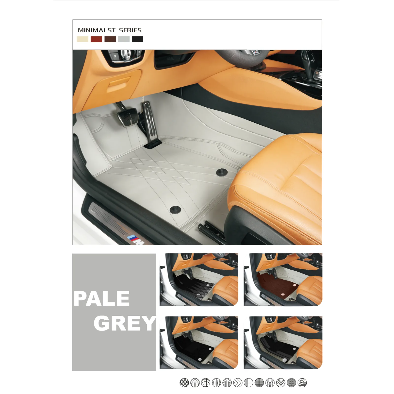 Custom Personalized Pale Grey Car Floor Mats Leather Liners - Image 3