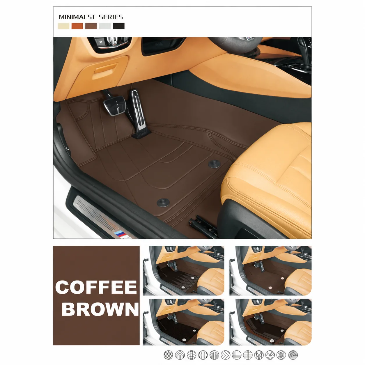 Custom Personalized Brown Car Floor Mats Leather Liners - Image 3