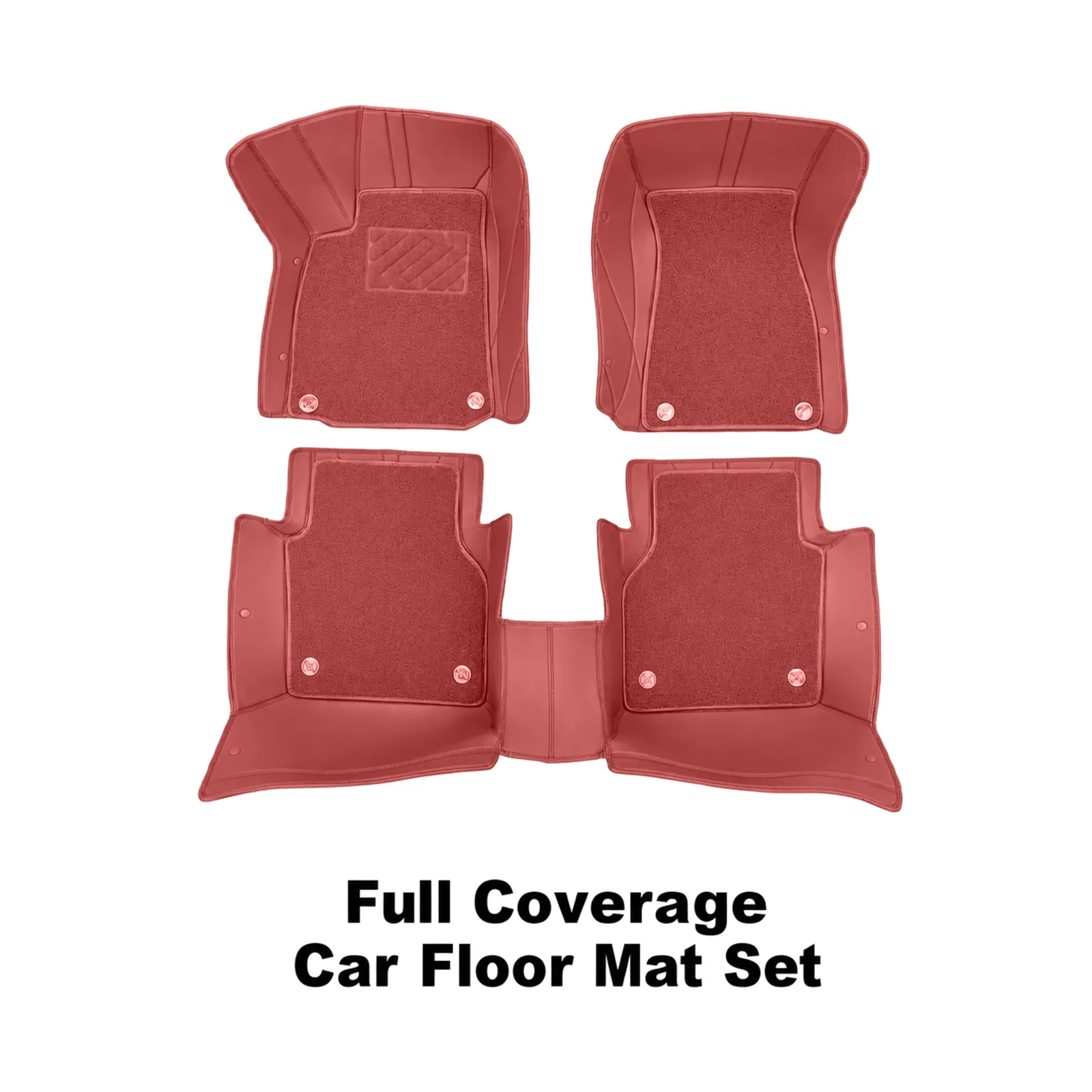 full coverage claret red car floor mat set, four pieces with carpet inserts, product display
