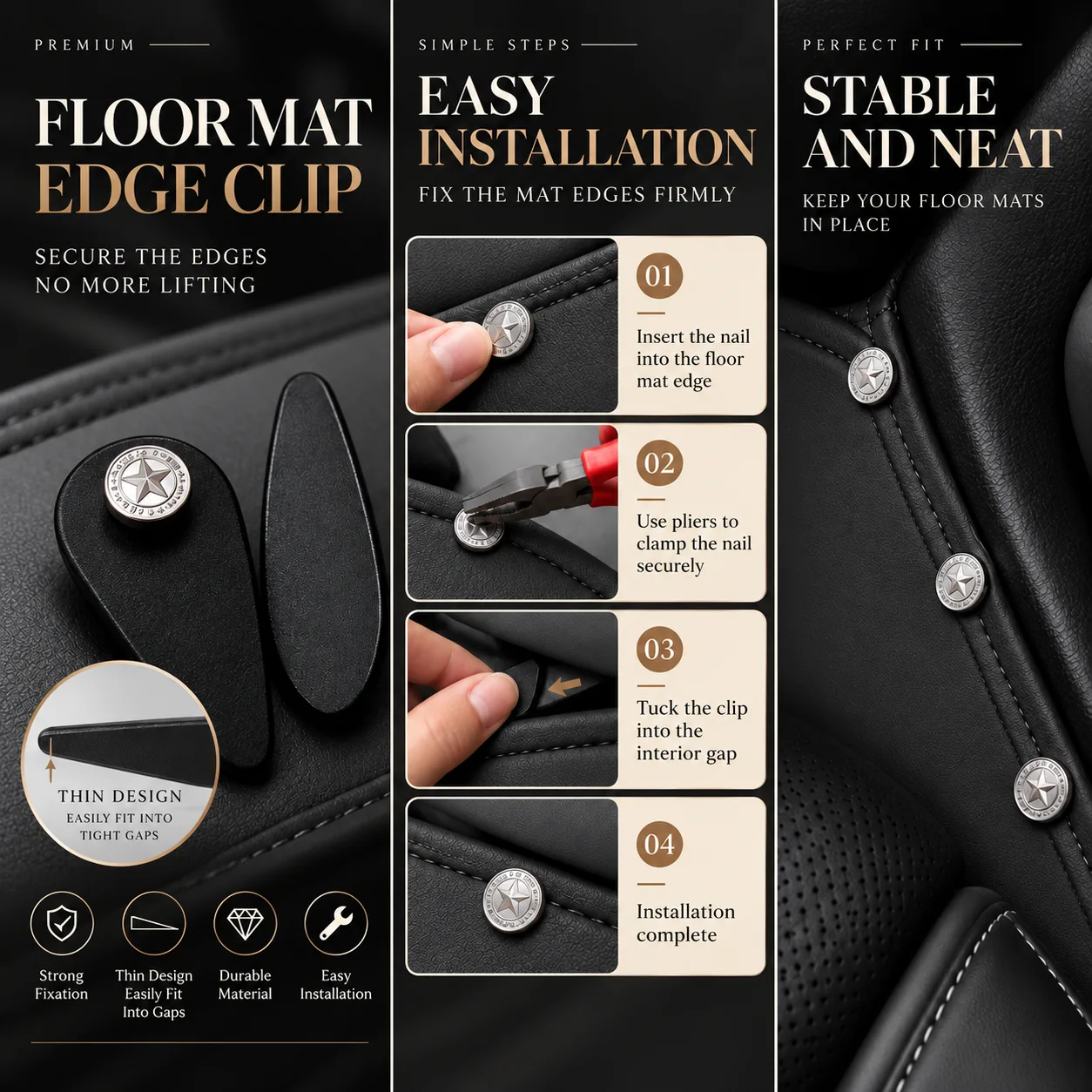 Custom Personalized Black Car Floor Mats Leather Liners - Image 4