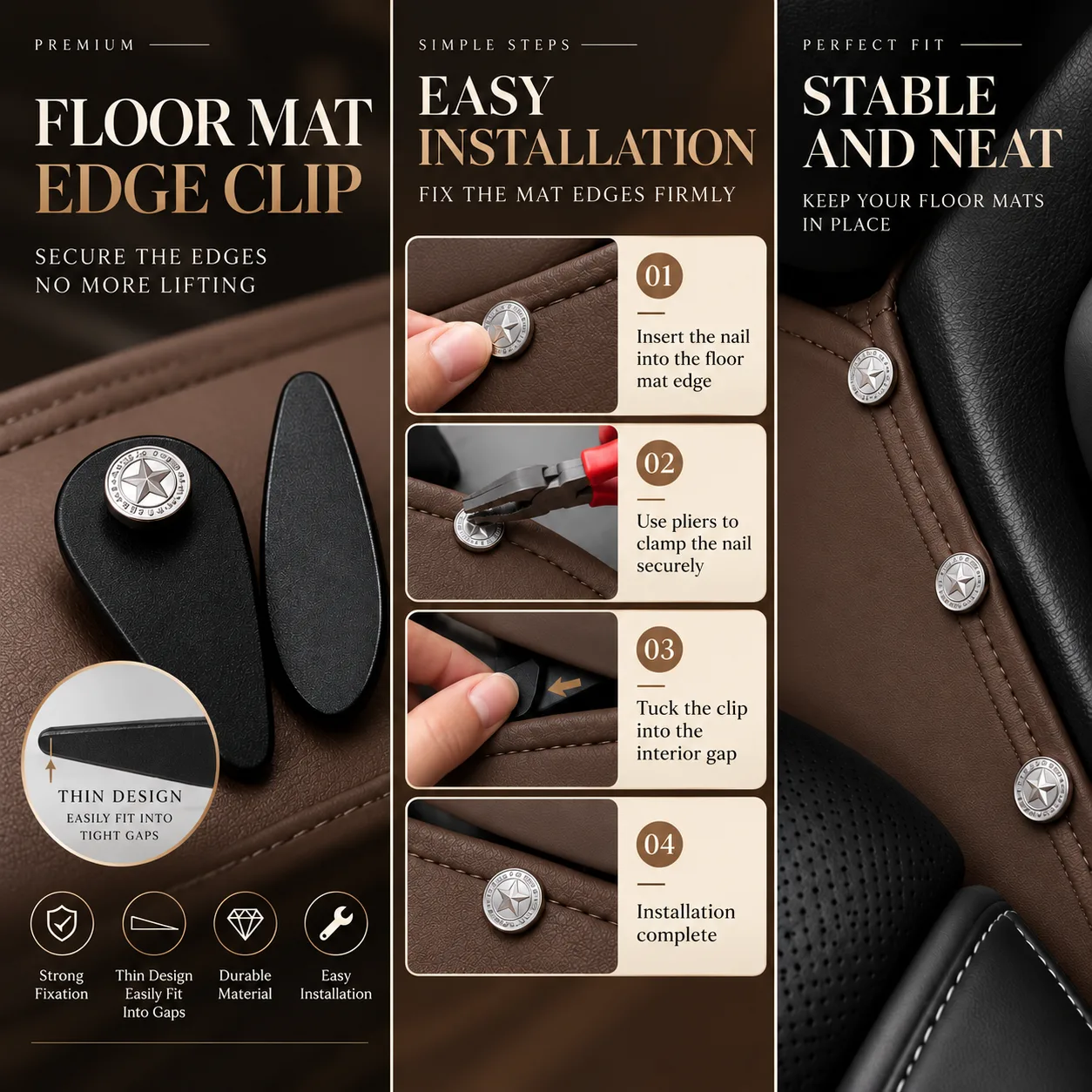 Custom Personalized Brown Car Floor Mats Leather Liners - Image 4