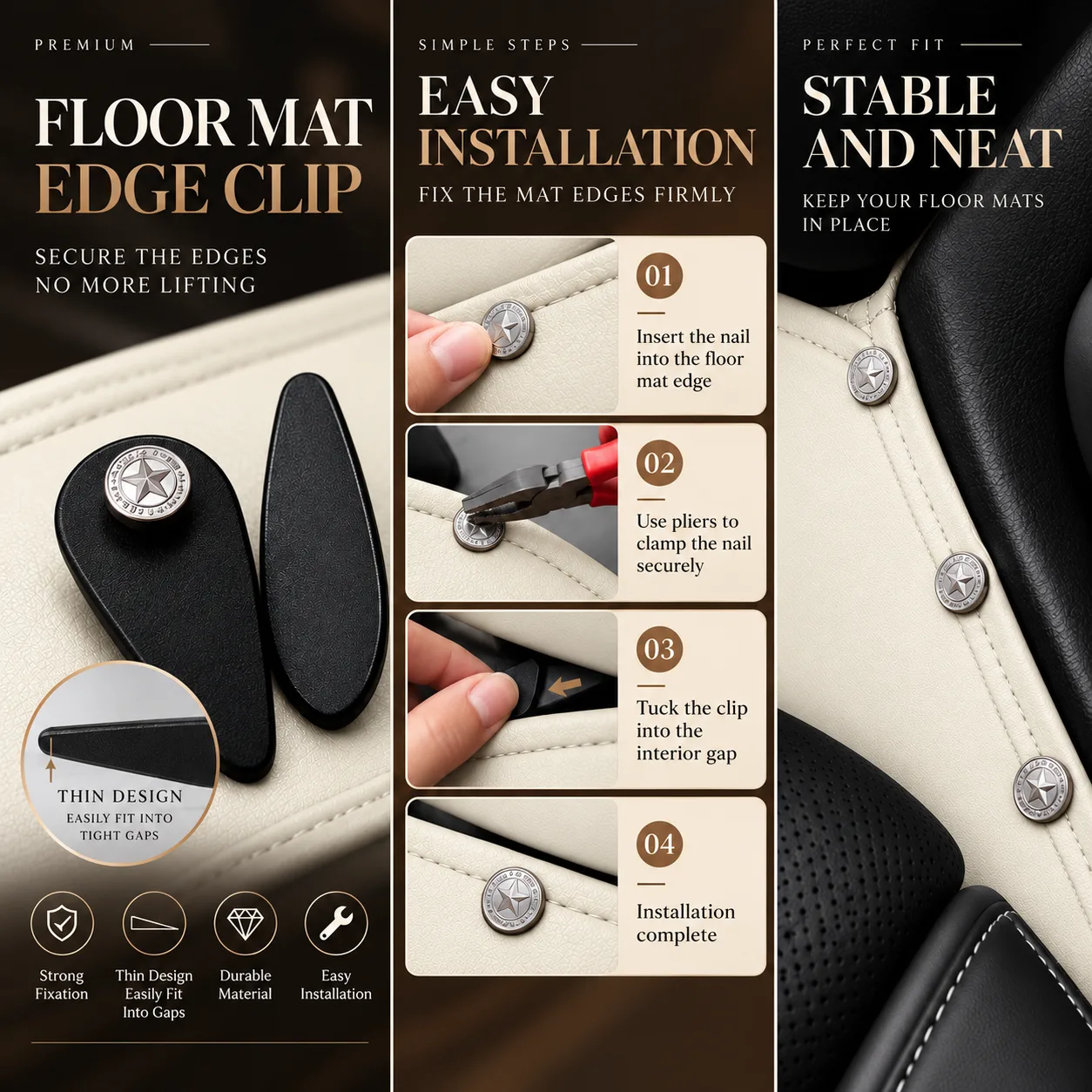 Custom Personalized Cream White Car Floor Mats Leather Liners - Image 4