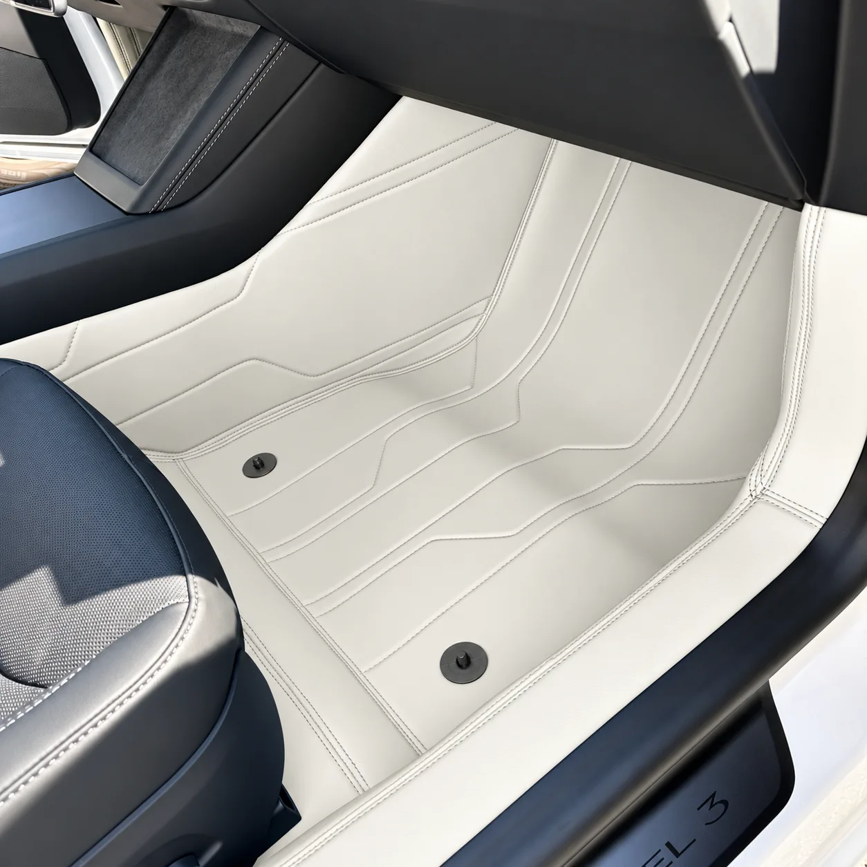 Custom Personalized Cream White Car Floor Mats Leather Liners