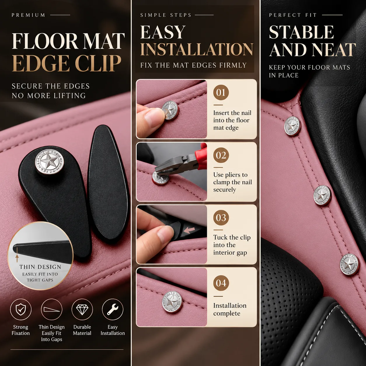 Custom Personalized Pink Car Floor Mats Leather Liners - Image 4