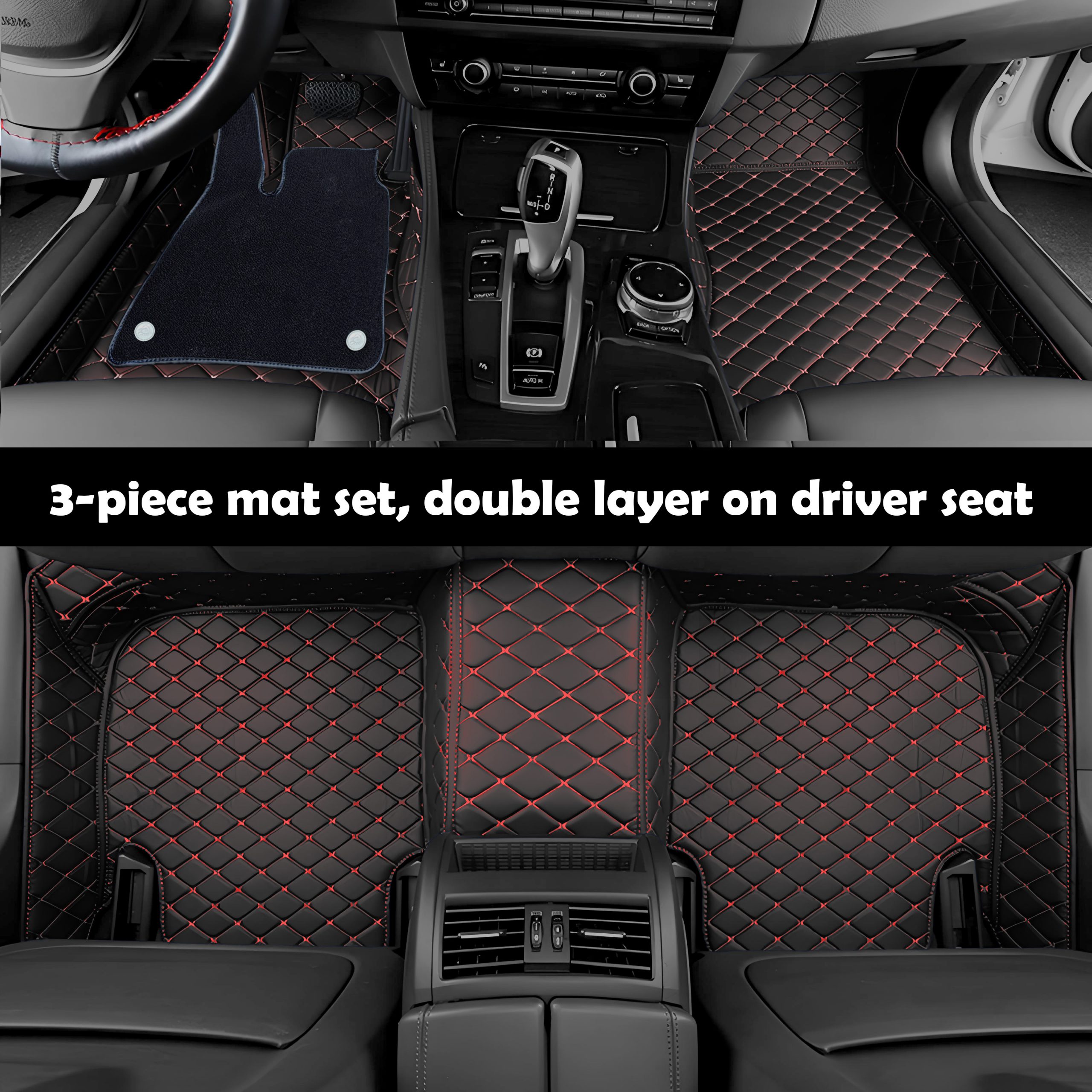 Custom Personalized Black and Red Car Floor Mats Leather Liners