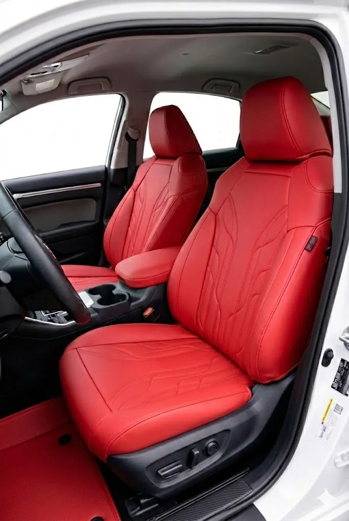 Red Leather Car Seat Covers, 5-Seater, Waterproof