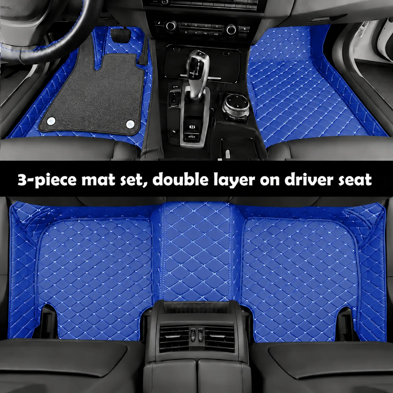 Custom Personalized Blue Car Floor Mats Leather Liners