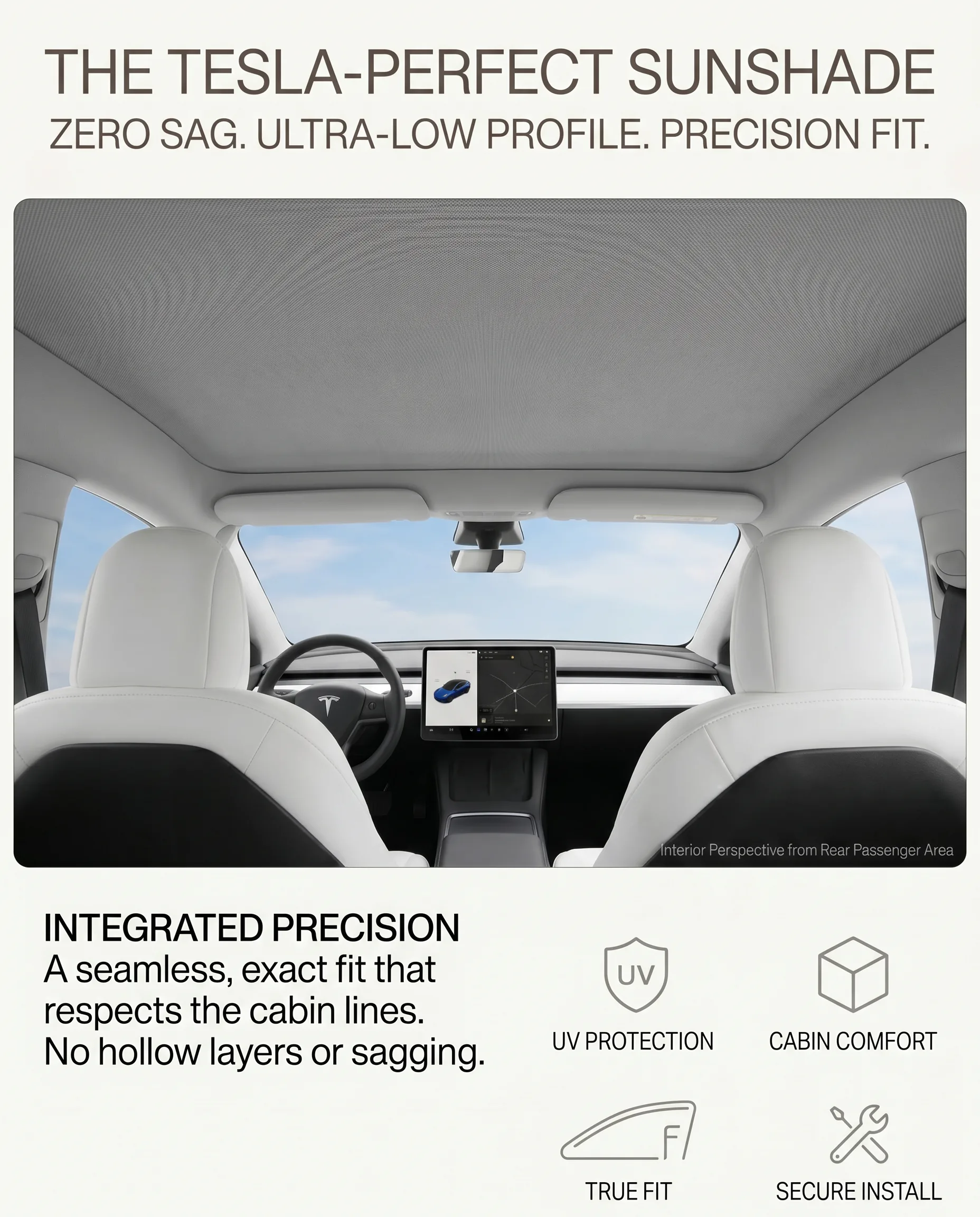 Tesla White Suede Sunroof Sunshade - Image 8