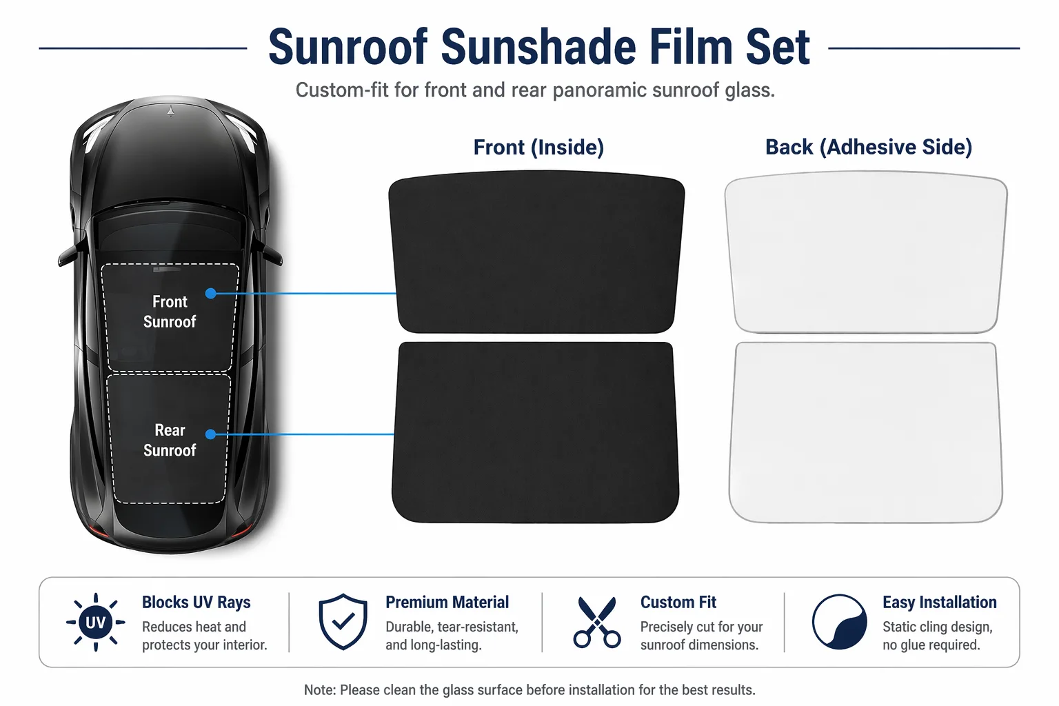 Tesla Black Suede Sunroof Sunshade - Image 2