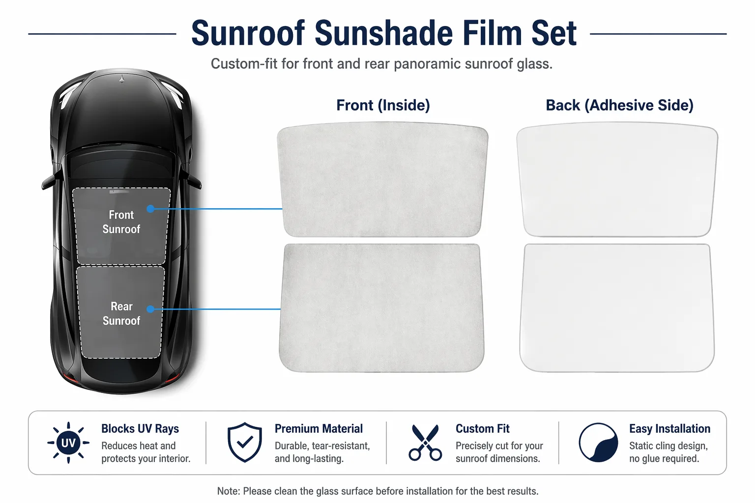 Tesla White Suede Sunroof Sunshade - Image 2