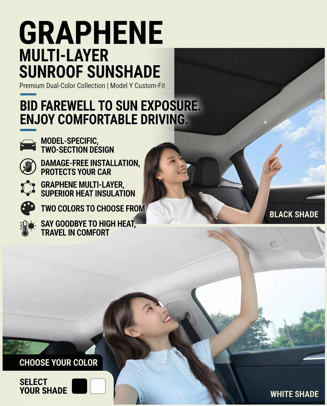 Tesla White Suede Sunroof Sunshade - Image 4