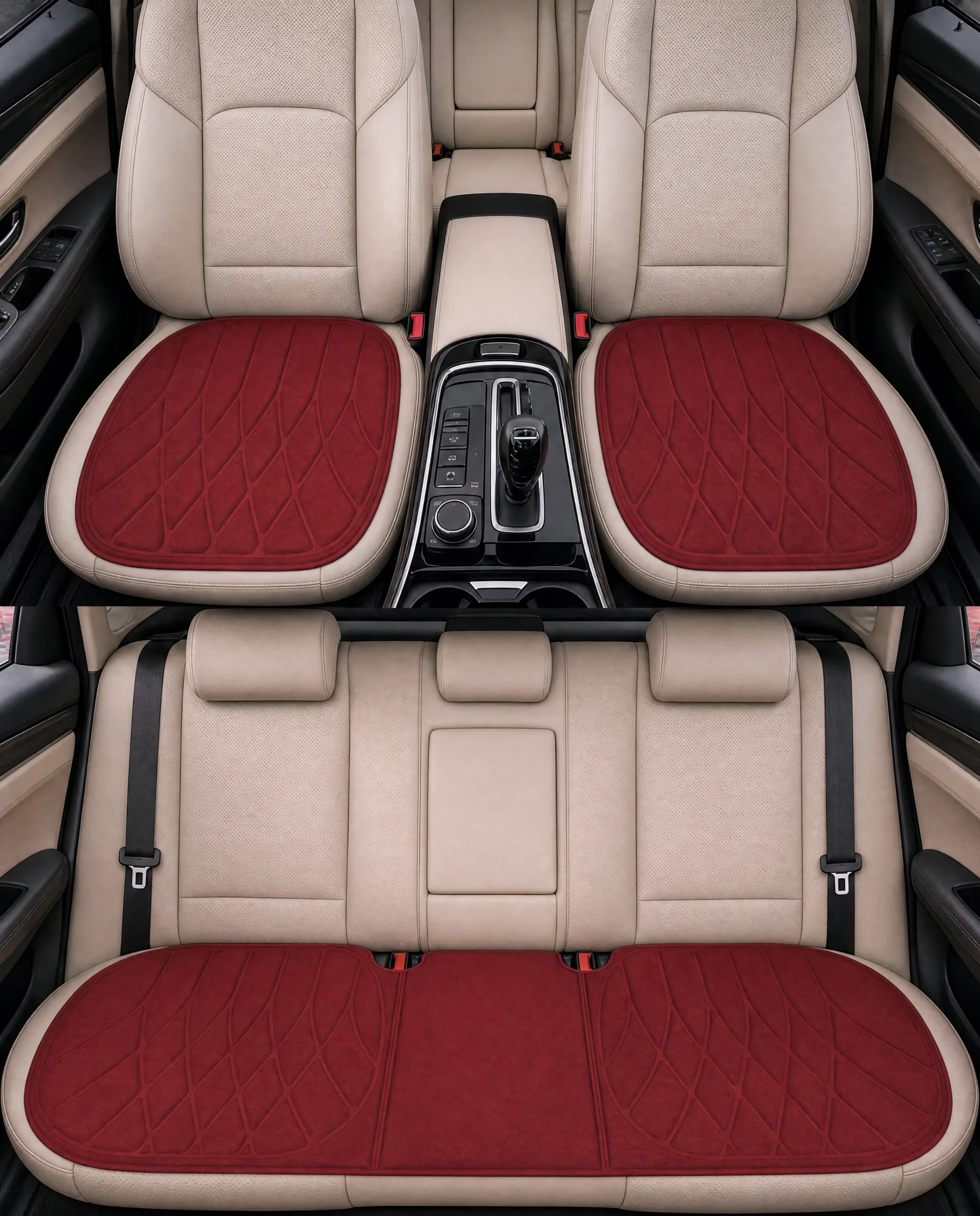 Universal Soft Fiber Car Red Cushion, Latex Foam Core, Breathable Washable Anti-Slip Pad for Car