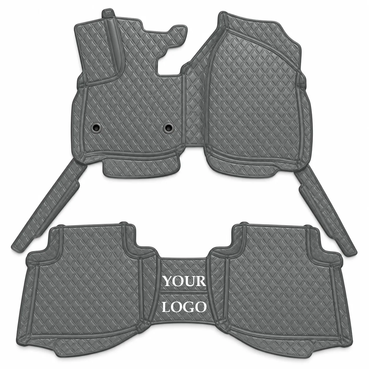 Custom Fit Diamond Quilted Grey Car Floor Mats, Leather Liners - Image 3