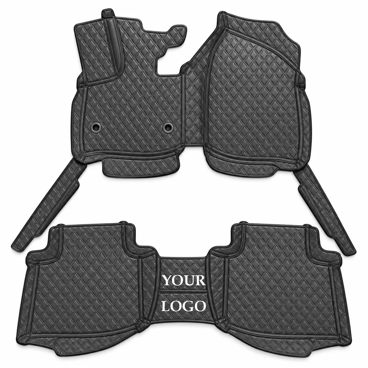 Custom black car floor mats full set luxury leather top view